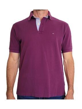 Tommy Hilfiger Men’s Medium Polo Shirt Purple Classic Cotton Flag Logo